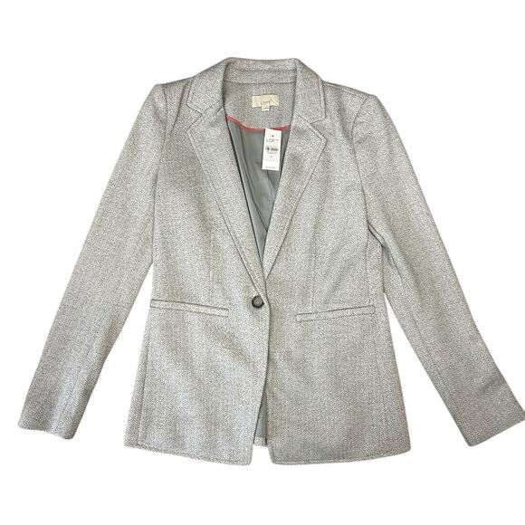 LOFT Light Gray Herringbone Blazer Jacket Size 2NWT - Picture 5 of 7